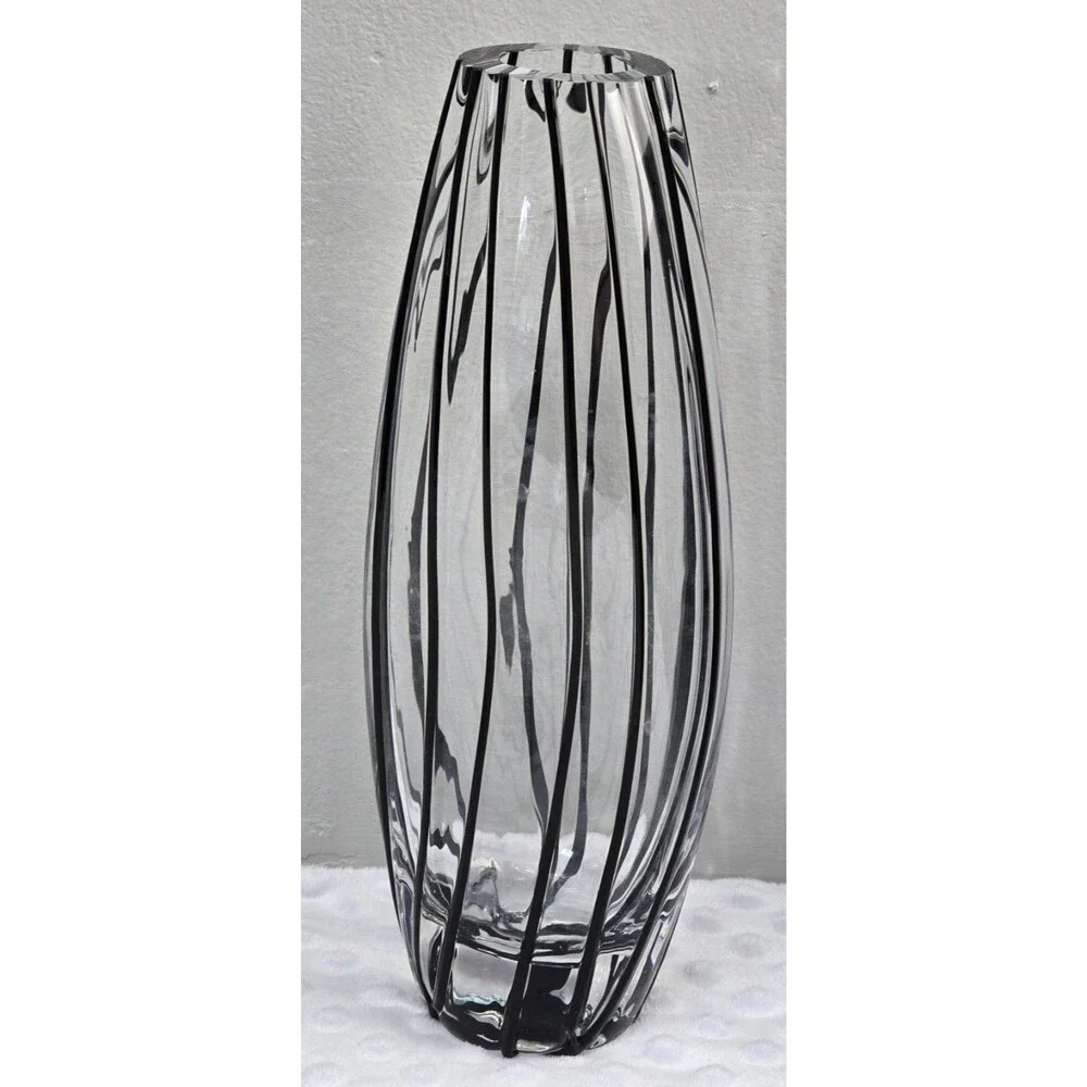 Hand Blown Ovoid Shaped Vase Black Tie Crate And Barrel 11